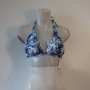 NWT Womens SR Swim (Snapper Rock) Blue, White Tropical  Bikini Top L  (SPF 50 +)